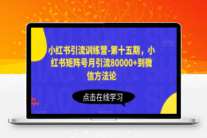 小红书引流训练营-第十五期，小红书矩阵号月引流80000+到微信方法论