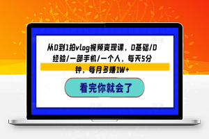 从0到1拍vlog视频变现课，0基础/0经验/一部手机/一个人，每天5分钟，每月多赚1W+