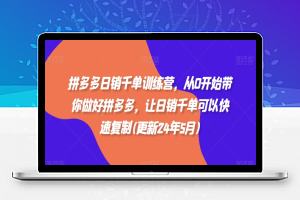 拼多多日销千单训练营，从0开始带你做好拼多多，让日销千单可以快速复制(更新24年8月)