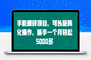 手机搬砖项目，可以矩阵化操作，新手一个月轻松5000多